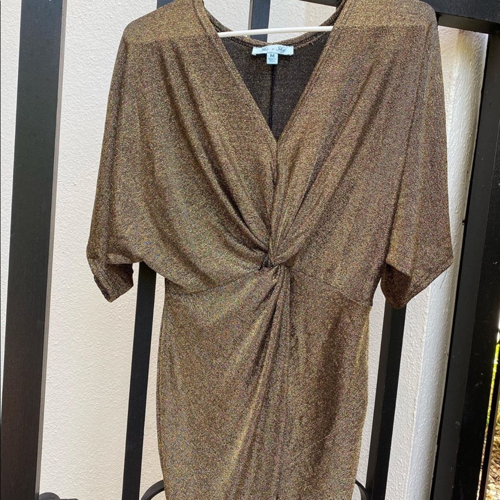 Festive Gold Sparkle Dress with Knot Front Detail